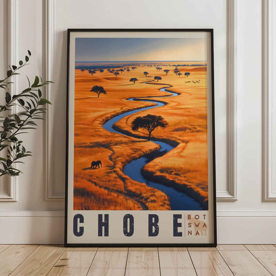 Chobe Botswana Scenic River Elephant Landscape Wall Art Poster ...
