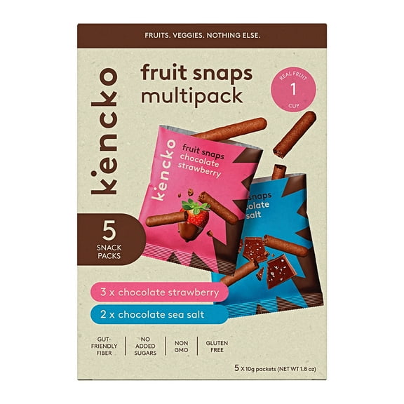Kencko Chocolate Sea Salt + Chocolate Strawberry Crunchy Fruit Snaps, Freeze Dried Snacks, 5 x 0.35 oz Snack packs