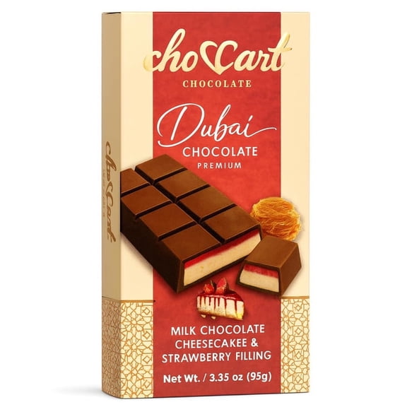 ChocCart Dubai Chocolate Bar  Premium Cheesecake & Strawberry Cream, Viral Knafeh Style Luxury Gift Box, 3.35 oz