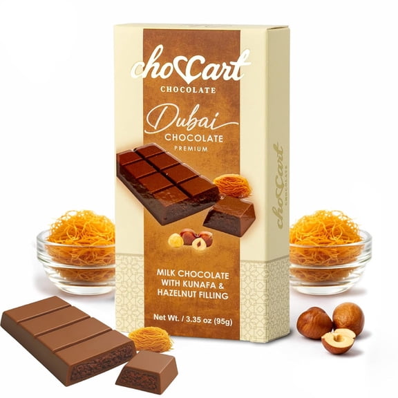 ChocCart Dubai Chocolate Bar Premium Hazelnut & Pistachio Kunafa Filling, Viral Knafeh Style Luxury Gift Box, 3.35 oz(2 Pack)