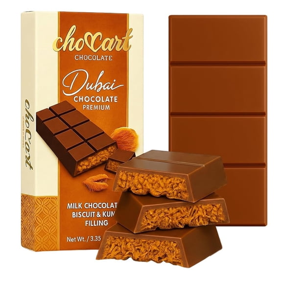 ChocCart Dubai Chocolate Bar - Premium Viral Kunafa & Biscuit Filling, 3.35 oz (2 Pack)