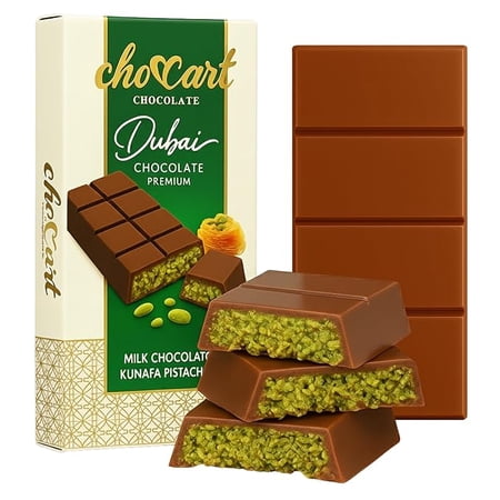 ChocCart Dubai Chocolate Bar – Signature Pistachio Cream & Crispy Kunafa Filling, Viral Knafeh Style Luxury Gift Box, 3.35 oz(2 Pack)