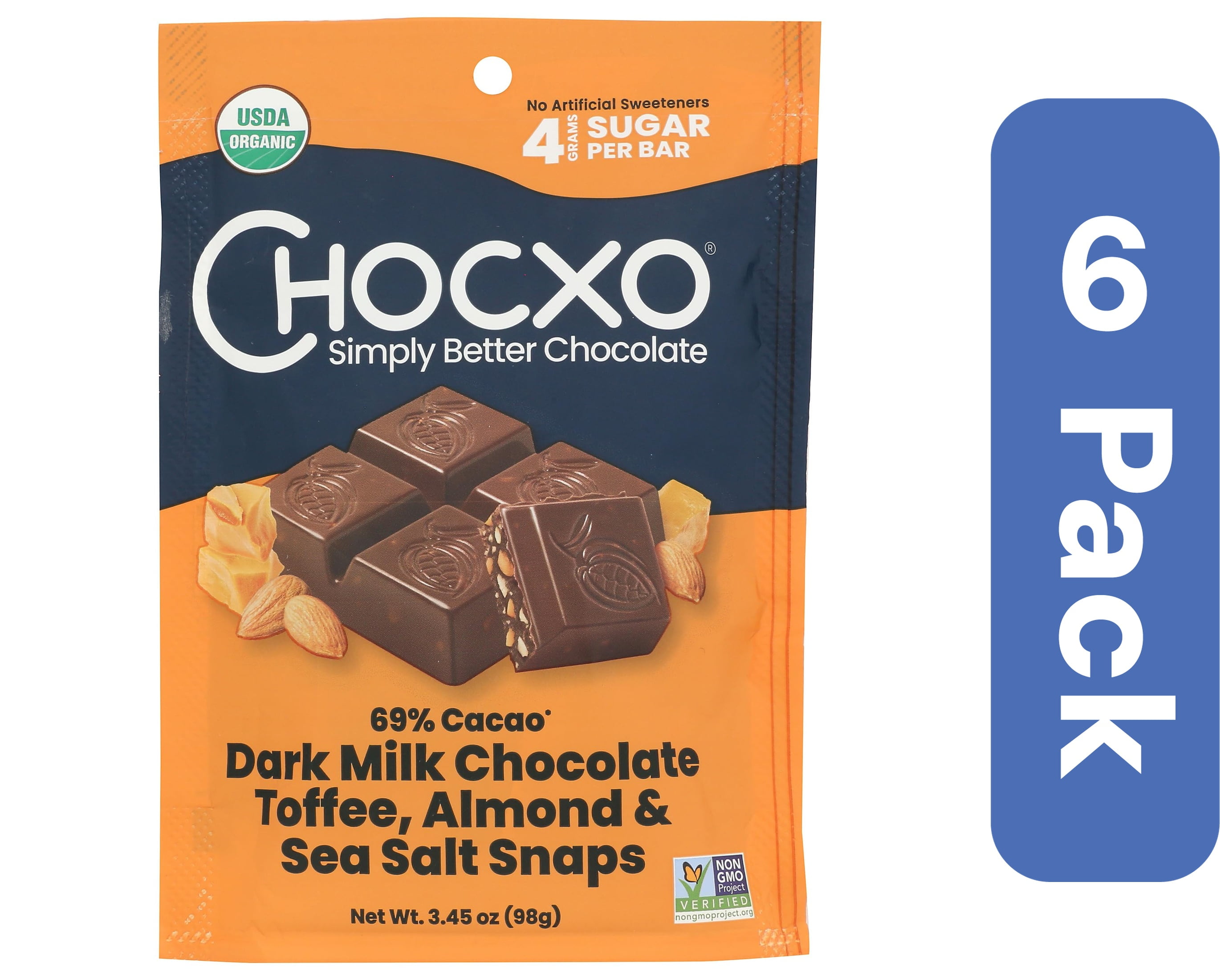 ChocXO Snap Dark Chocolate Toffee Almonds 3.45 oz (Pack of 6)