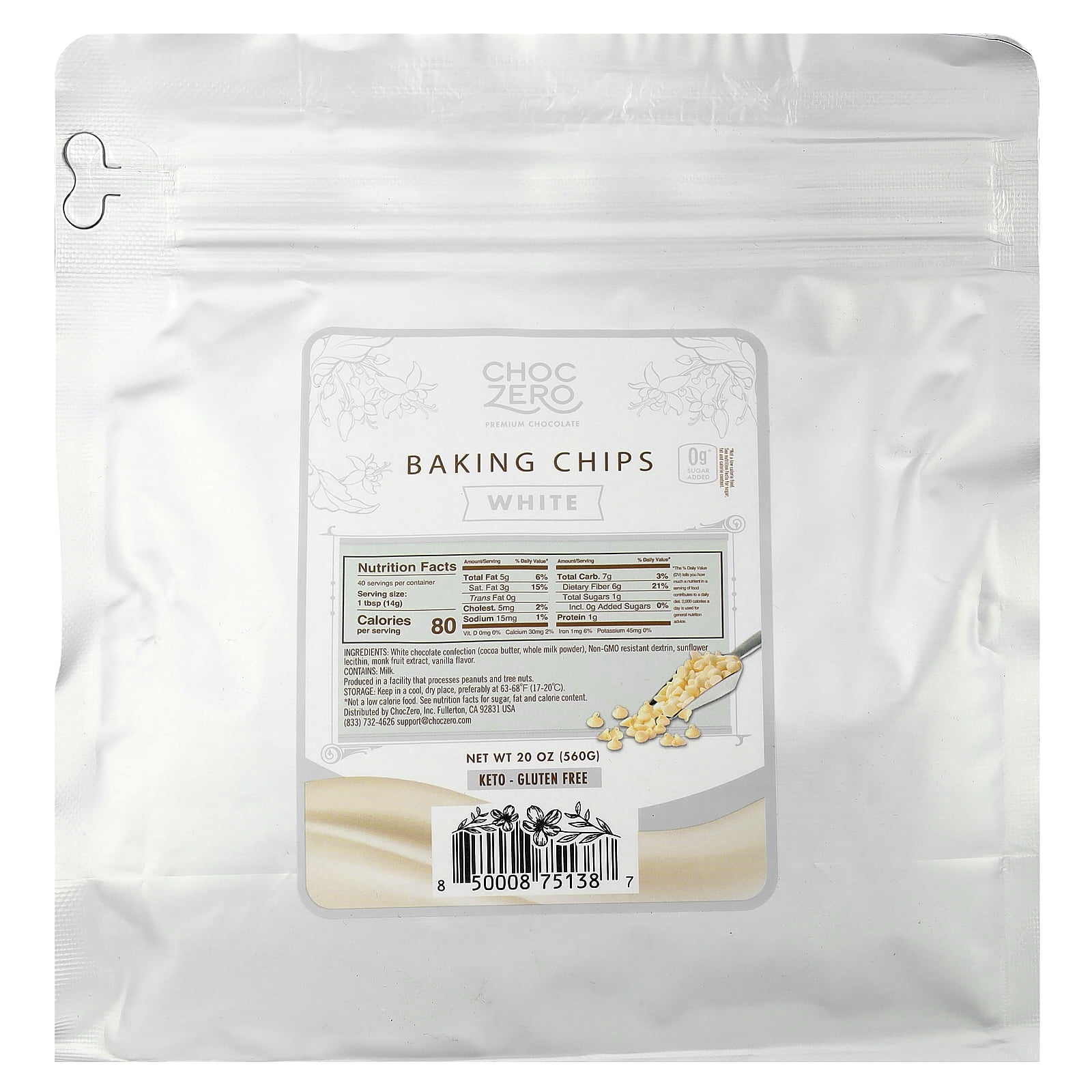 ChocZero - Baking Chips No Sugar Added White Chocolate - 7 oz.