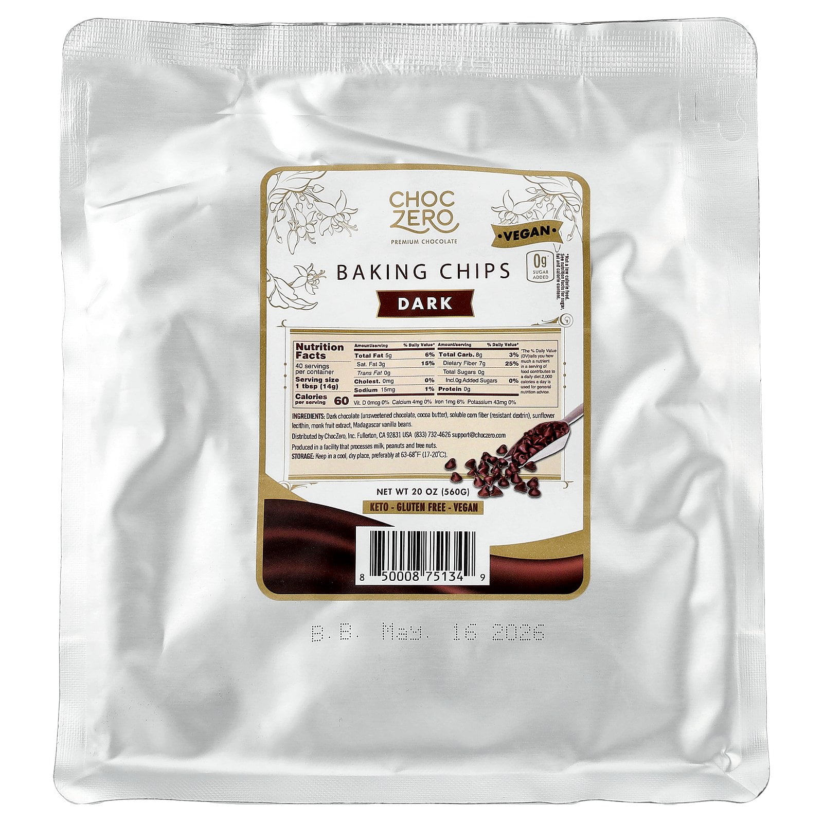 ChocZero - Baking Chips Sugar Free Dark Chocolate - 7 oz