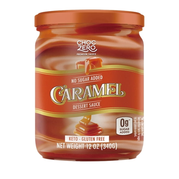 ChocZero Caramel Sauce, Sugar Free Dessert Topping, Keto Friendly, Low Carb, 12 oz