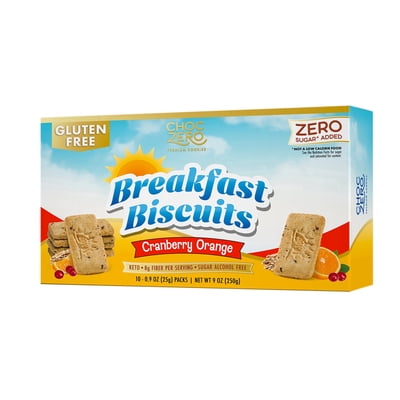 ChocZero Sugar Free Cranberry Orange Breakfast Biscuits, Keto, Gluten Free, 10 Packs, 9 oz