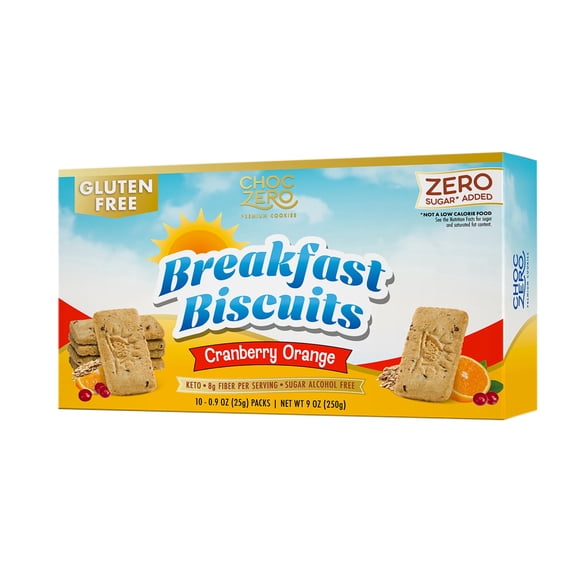 ChocZero Cranberry Orange Breakfast Biscuits, No Sugar Added, Gluten Free, Keto Friendly, 9 oz