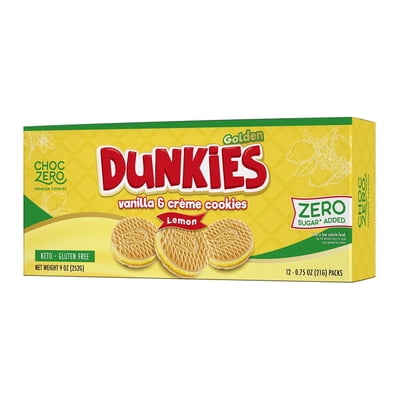 ChocZero Dunkies Sugar Free Lemon Sandwich Cookies, Keto, Gluten Free, 9 oz Box