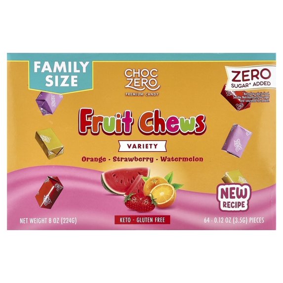 ChocZero Fruit Chews, Sugar Free, Keto Friendly, Low Carb Taffy Candy, 8oz Box