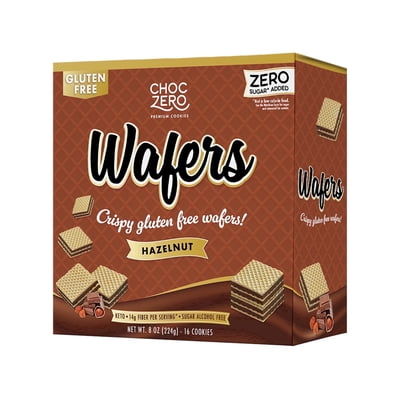 ChocZero Sugar Free Hazelnut Wafer Cookies, No Sugar Alcohols, Keto, Gluten Free, 8 oz Box