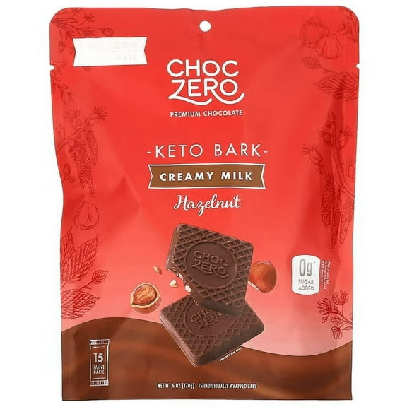 ChocZero, Keto Bark, Creamy Milk, Hazelnut, 15 Mini Packs, 6 oz