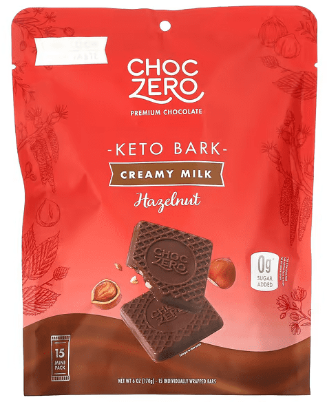 ChocZero, Keto Bark, Creamy Milk, Hazelnut, Mini Packs, 6 Oz (170 G) 15 ...