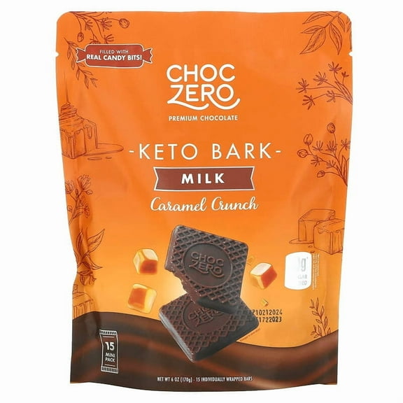 ChocZero, Keto Bark, Milk Caramel Crunch, 15 Mini Packs, 6 oz Pack of 4
