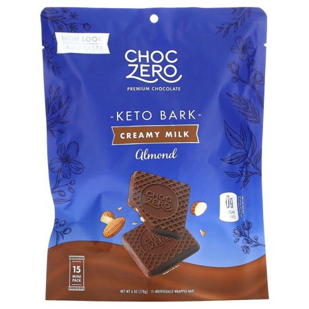 ChocZero, Keto Bark, Milk Chocolate, Almond, 6 Bars, 1 oz Each Pack of 3
