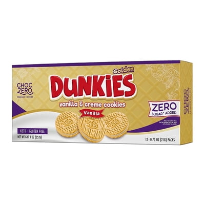 ChocZero Dunkies Sugar Free Vanilla Sandwich Cookies, Keto, Gluten Free, 9 oz Box