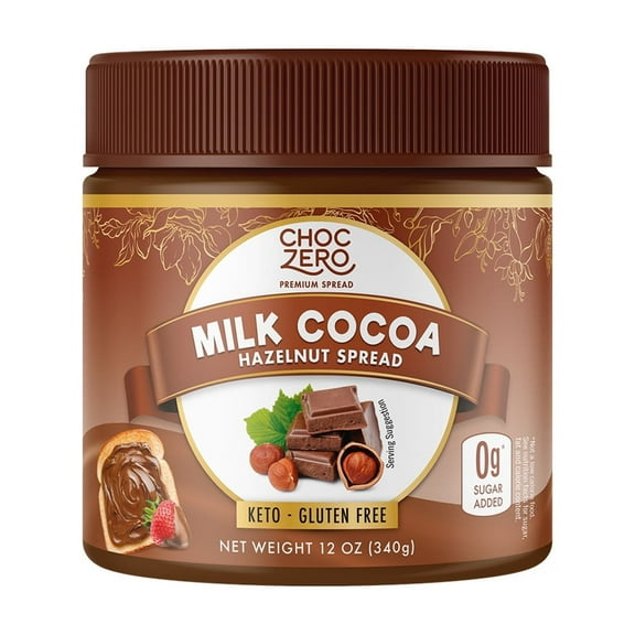 ChocZero Keto Milk Chocolate Hazelnut Spread - Keto Friendly, No Sugar Added, Best Low Carb Dessert, Perfect Topping for Almond Flour Pancakes, Naturally Sweetened with Monk Fruit (1 jar, 12 oz)