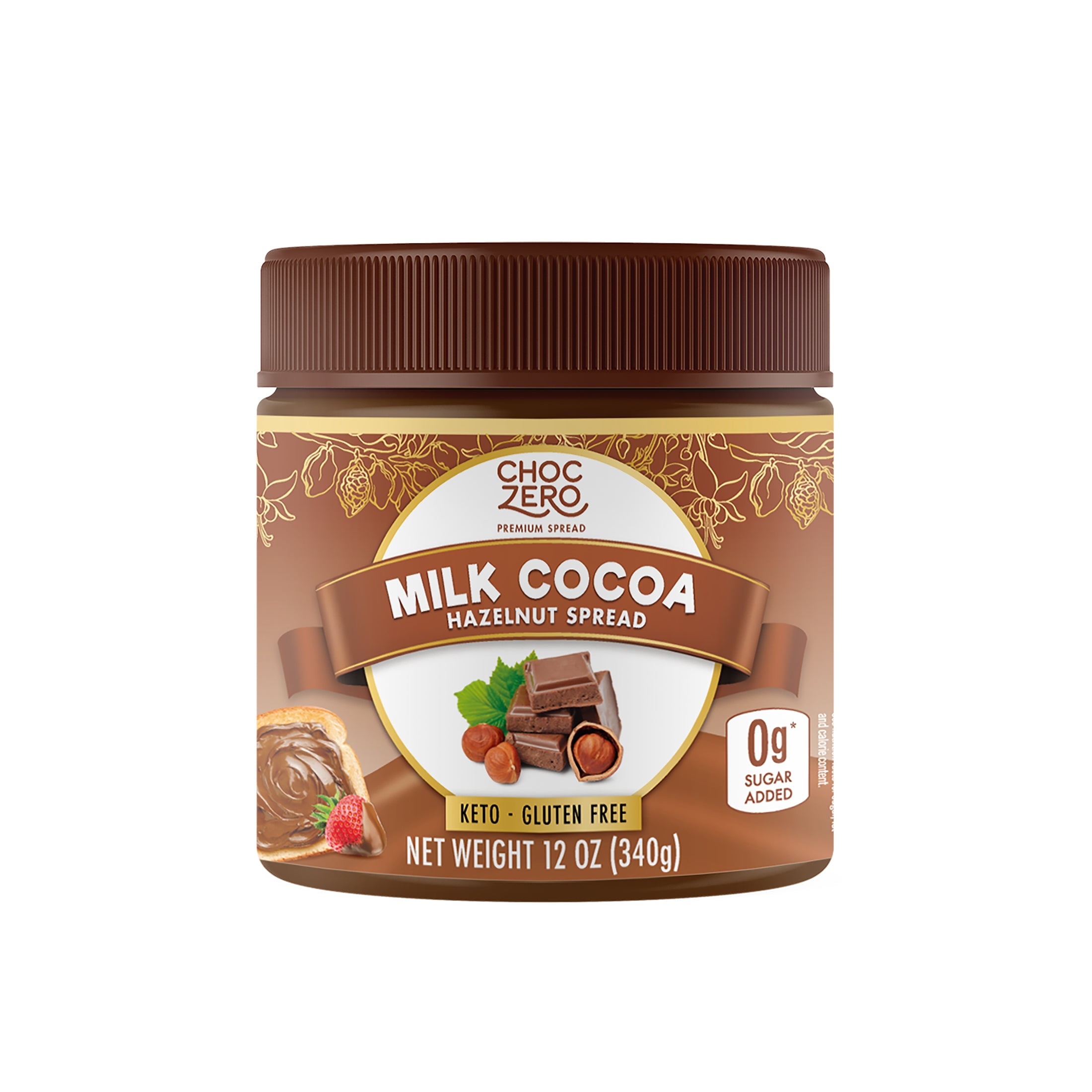ChocZero No Added Sugar, Keto Friendly Creamy Milk Chocolate Hazelnut Spread, 12 oz