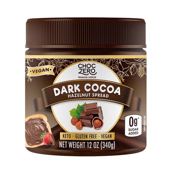 ChocZero Sugar Free Dark Chocolate Hazelnut Spread, Keto, Low Carb, Vegan, 12 oz Jar
