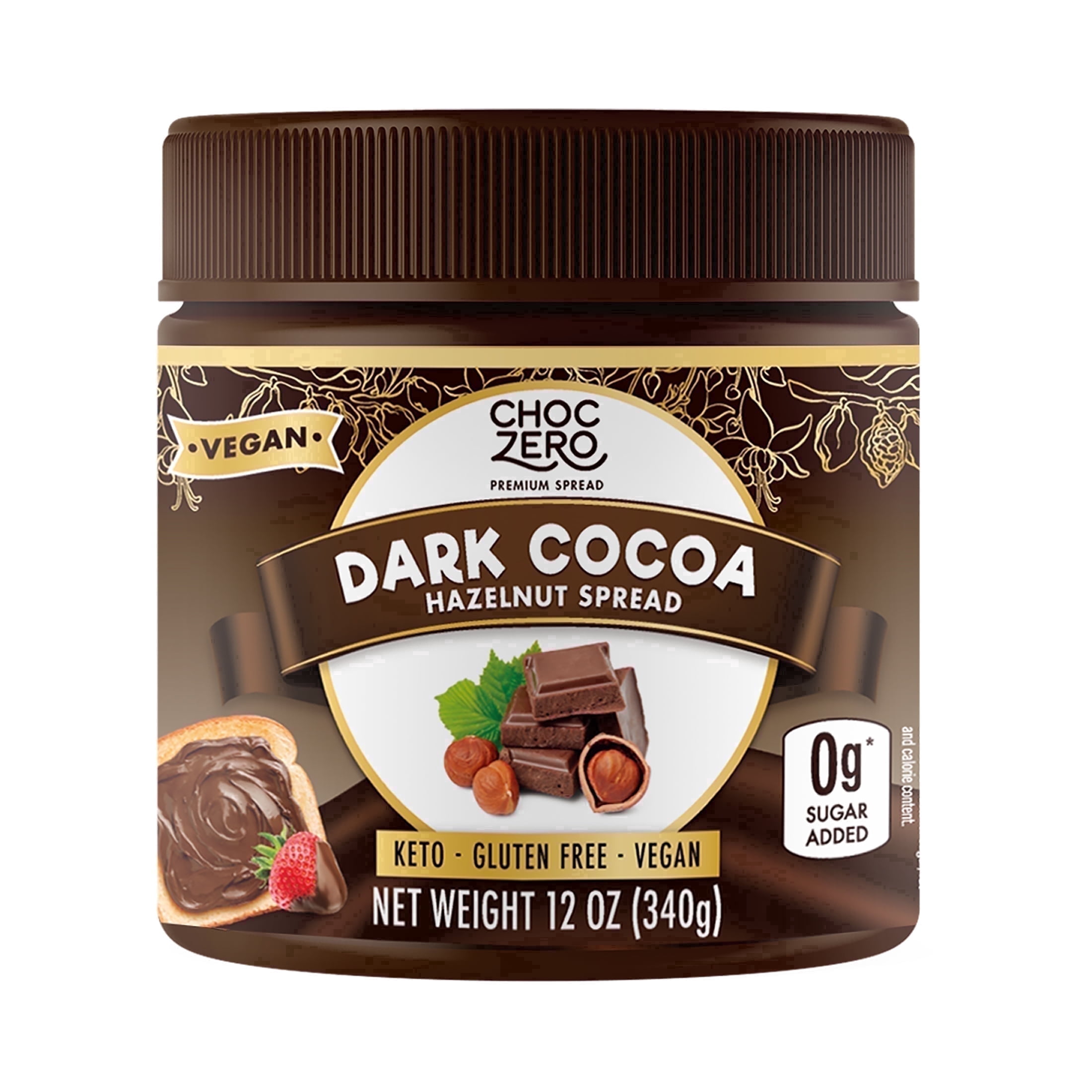 ChocZero Dark Chocolate Hazelnut Spread, 12 oz Jar, Vegan, Keto