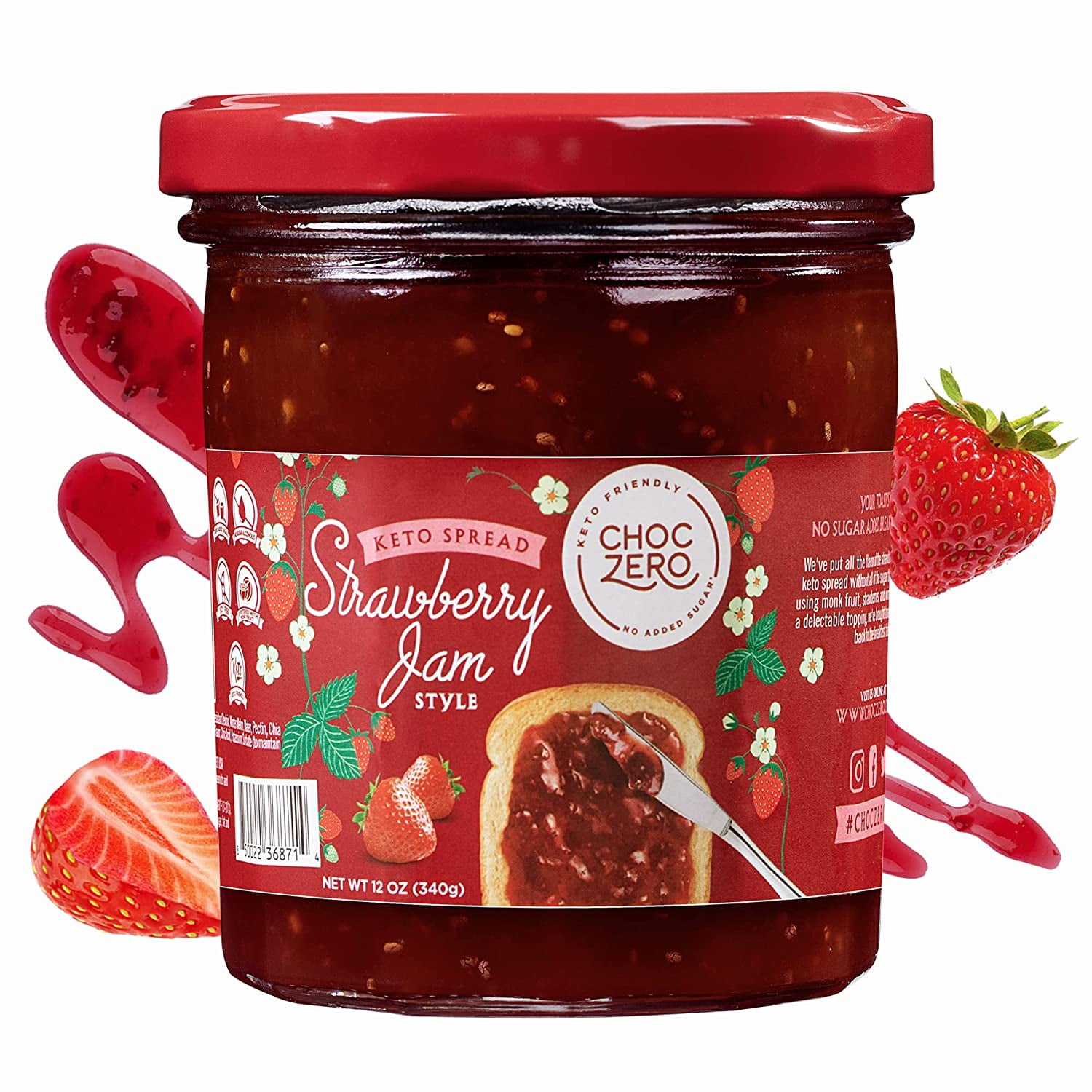 ChocZero Keto Strawberry Jam Preserves,No Sugar Added, Low Carb, Keto