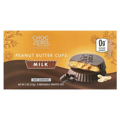 ChocZero, Peanut Butter Cups, Milk, 8 Cups, 4 oz (113 g) Pack of 2