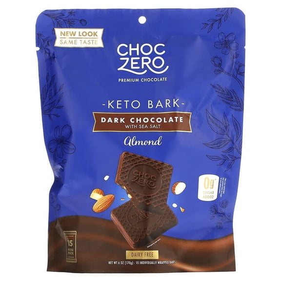 ChocZero Premium Chocolate Keto Bark Dairy Free 0 Sugar Added Dark Chocolate with Sea Salt Almond - 6 o Pack of 2