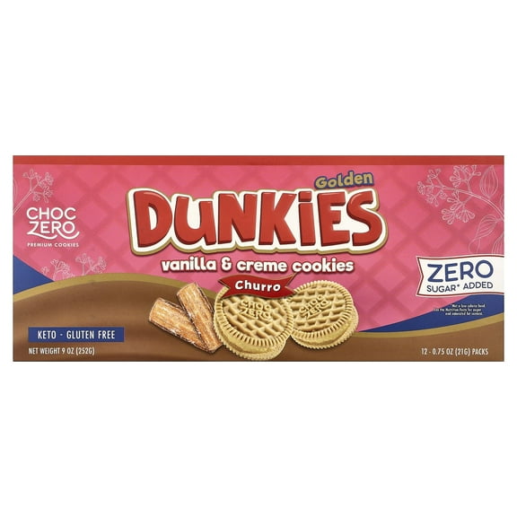 ChocZero, Premium Cookies, Golden Dunkies, Vanilla & Creme Cookies, Churro, 12 Packs, 0.75 oz