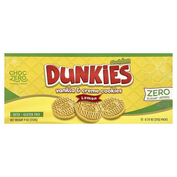 ChocZero, Premium Cookies, Golden Dunkies, Vanilla & Creme Cookies, Lemon, 12 Packs, 0.75 oz