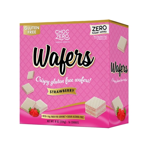 ChocZero No Sugar Added Strawberry Wafer Cookies, Keto Friendly, 8 oz Box