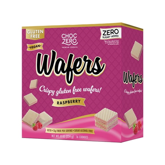ChocZero Sugar Free Raspberry Wafer Cookies, No Sugar Alcohols, Keto, Gluten Free, Vegan, 8 oz Box
