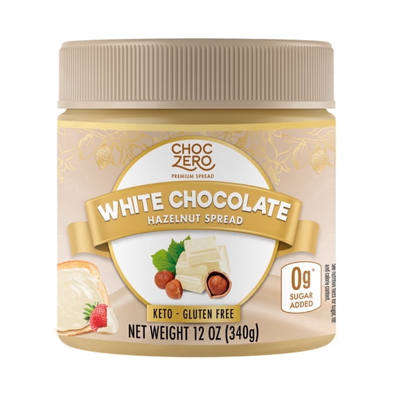 ChocZero Sugar Free White Chocolate Hazelnut Spread, Keto, Low Carb, 12 oz Jar