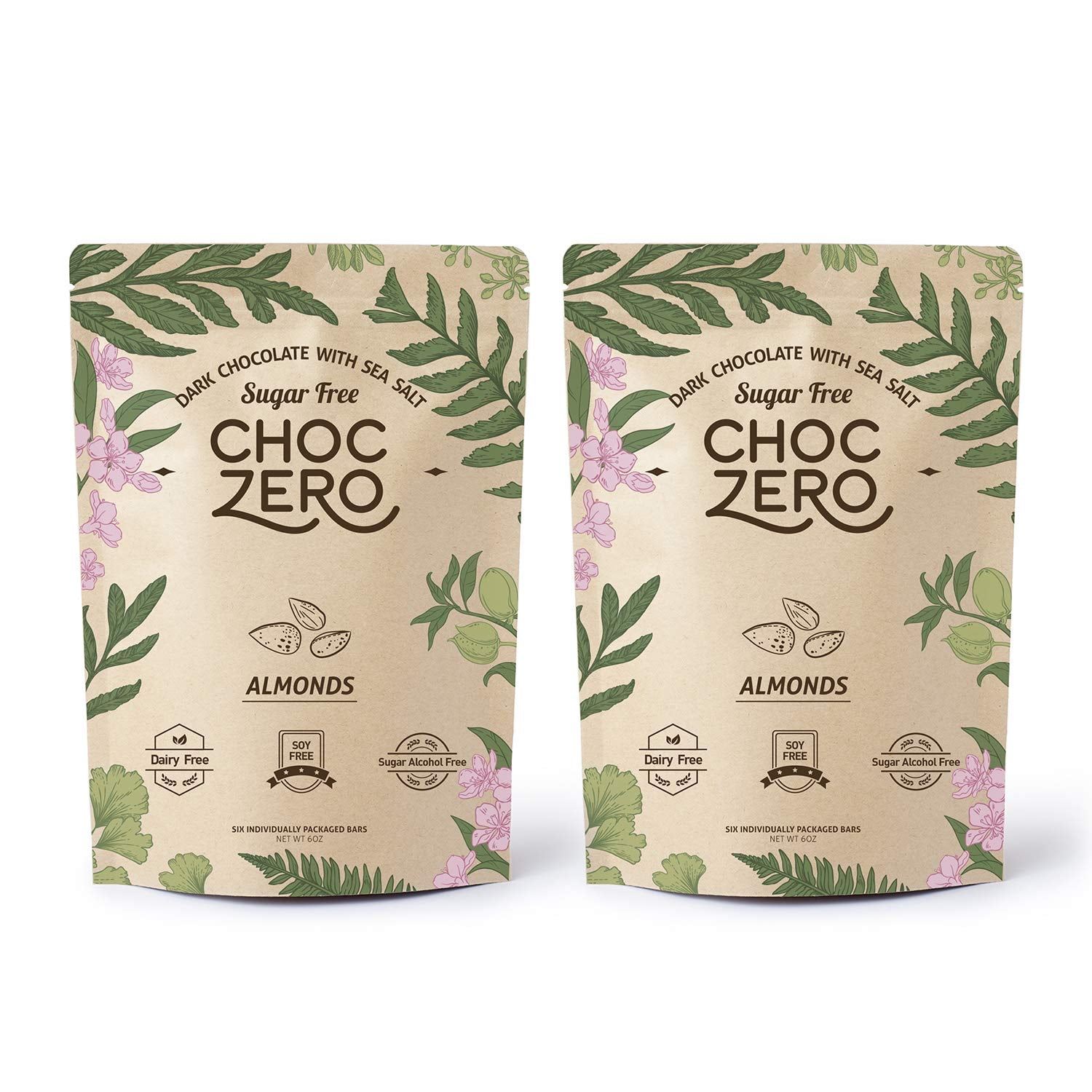 ChocZero's Keto Bark, Dark Chocolate Almonds with Sea Salt. Sugar