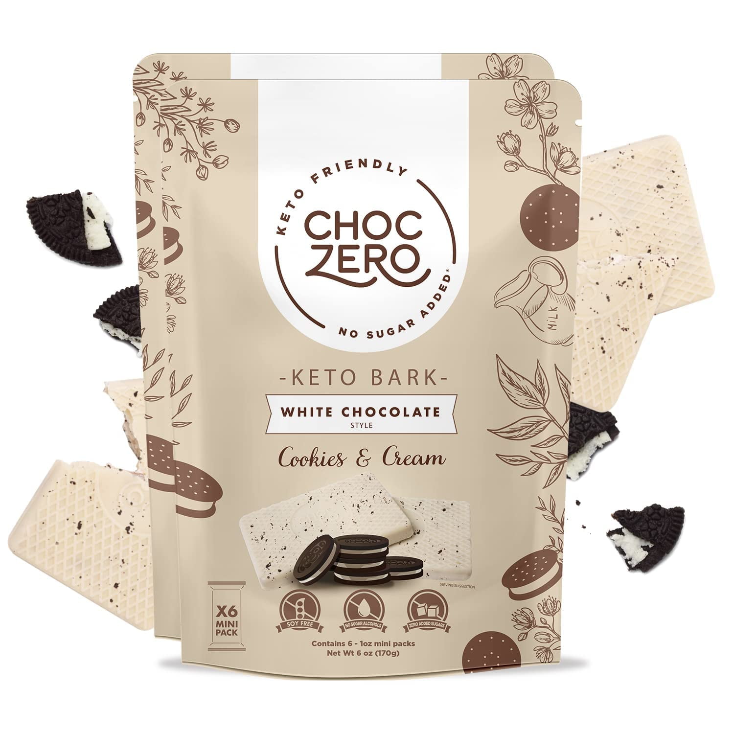 ChocZero's Keto Cookies & Cream Candy Bar White Chocolate Fudge Keto Bark Low Carb, No Added