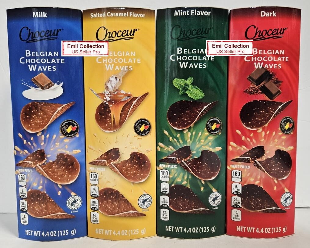 Choceur Belgian Chocolate Waves, Milk & Salted Caramel, Mint, Dark (4