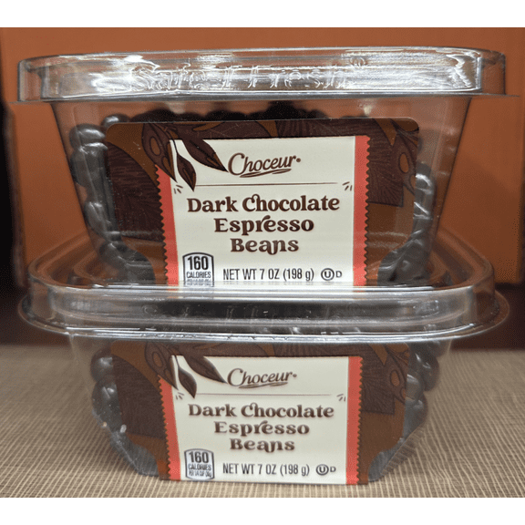 Choceur Dark Chocolate Espresso Beans 7oz 198g (2 Tubs)