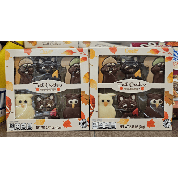 Choceur Fall Critters Belgian Milk, White & Dark Chocolate 2.47oz 70g (2 Boxes)
