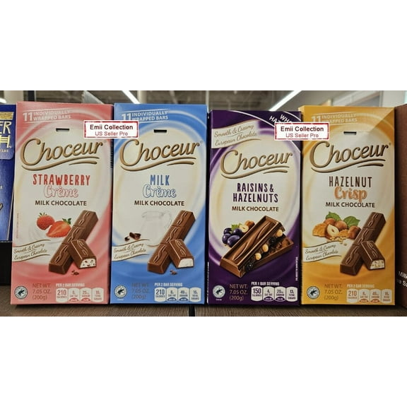 Choceur Milk Chocolate Bars Milk Crme, Milk Hazelnut Crisp, Raisin & Nut, Strawberry Yogurt Smooth Creamy European Chocolate 7.1oz 200g (4 Bars)
