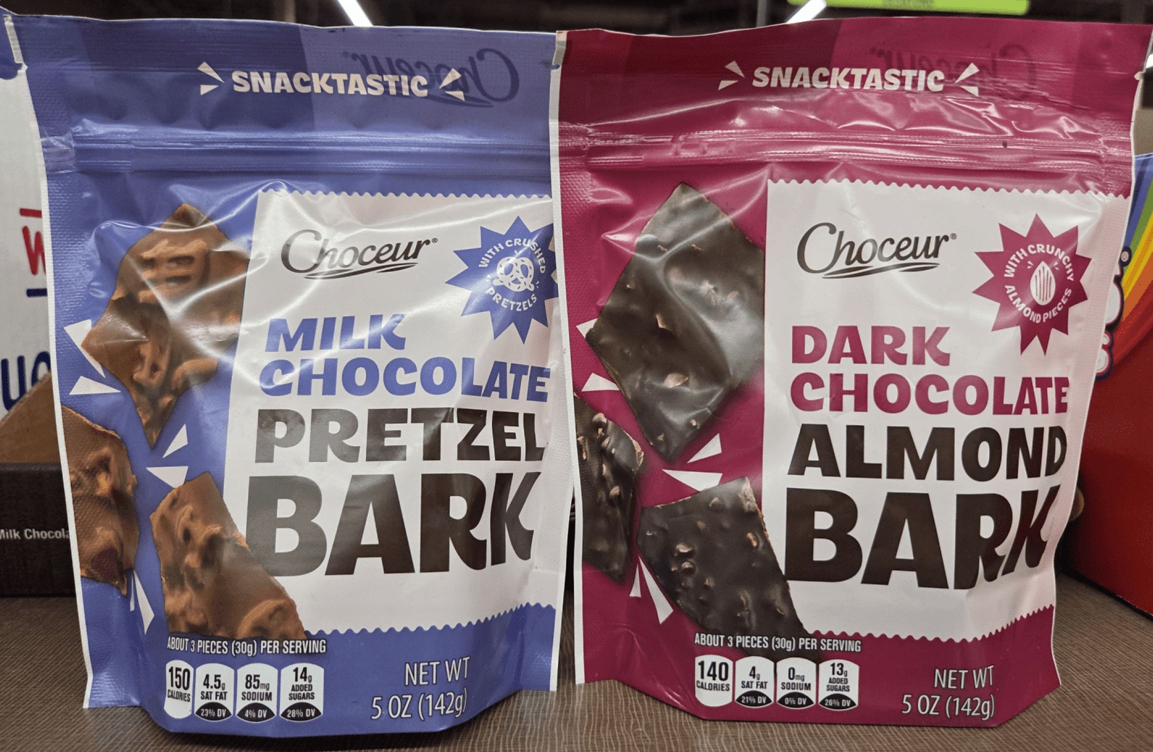 Choceur Milk Chocolate Pretzel Bark & Dark Chocolate Almond Bark 5oz 142g (2 Bags)