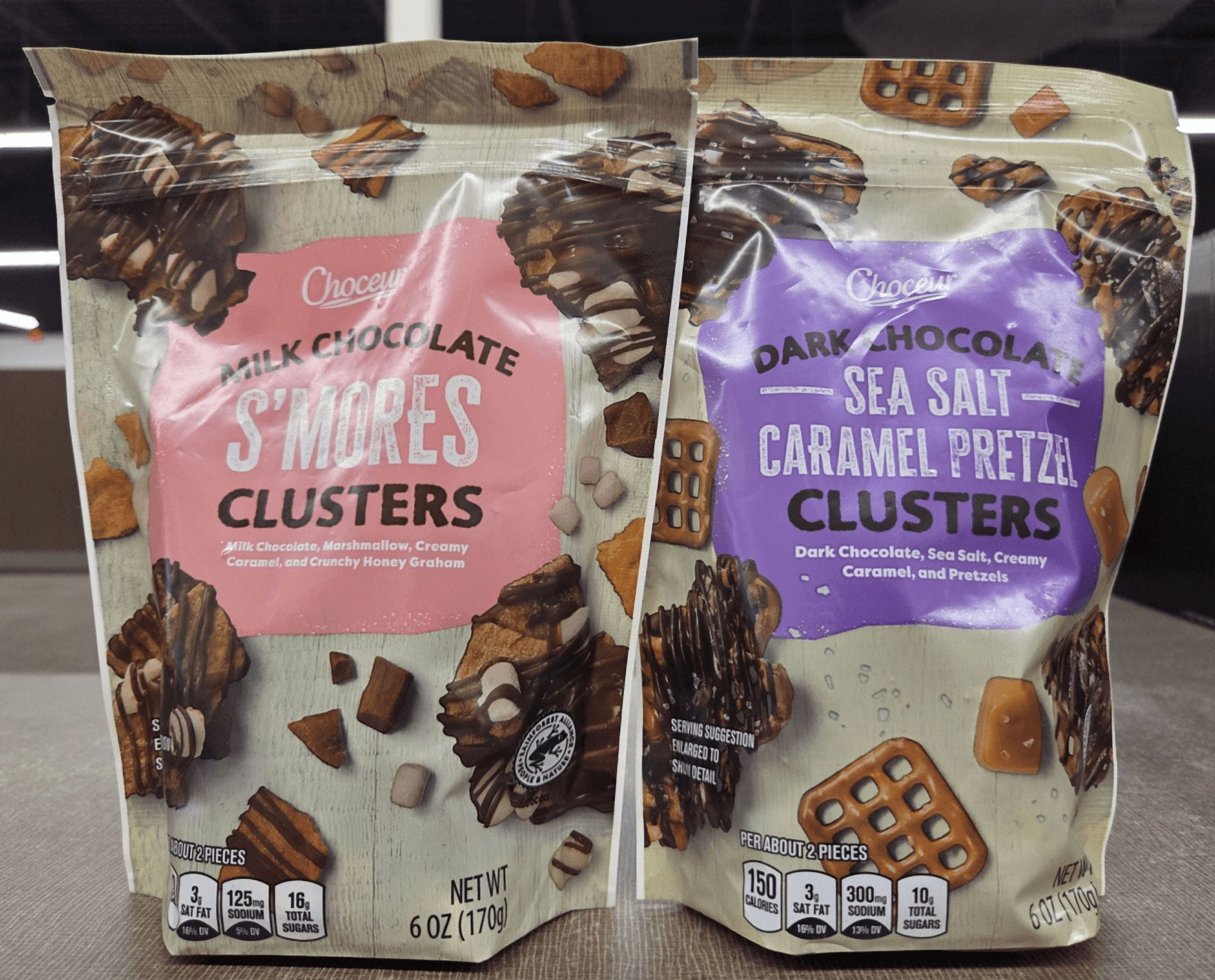 Choceur Milk Chocolate S'Mores and Dark Chocolate Sea Salt Caramel 6oz 170g (2 Bags)