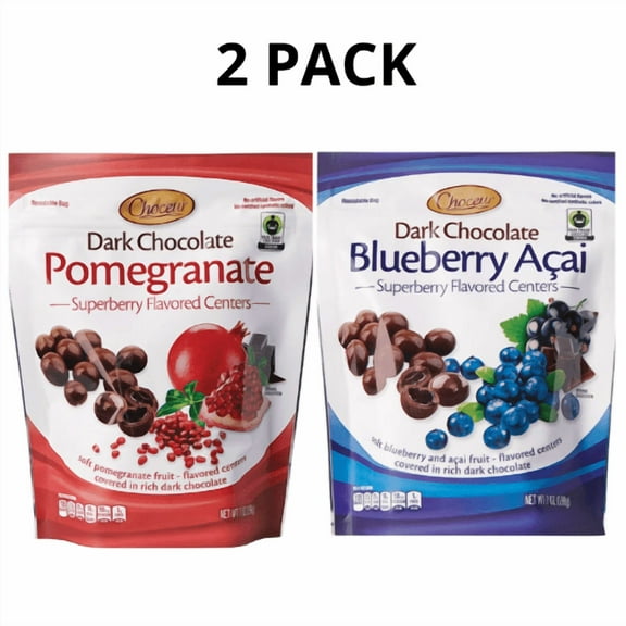 Choceur Superberry Pomegranate Dark Chocolate & Superberry Blueberry Acai Dark Chocolate, 7 oz