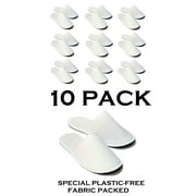 Chochili 10 Pairs Fabric Packed Terry Cotton Disposable Hotel Slippers for Airbnb Spa Wedding Salon Guests Adult Men Women Size 10-11, White