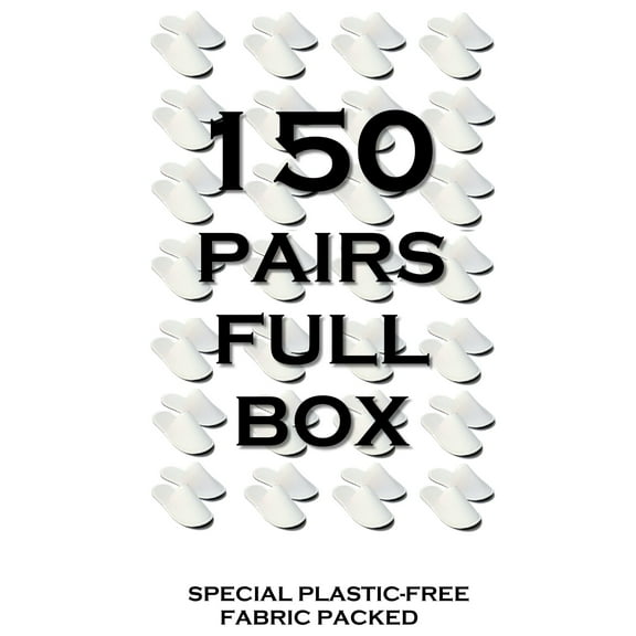 Chochili 150 Pairs Fabric Packed Terry Cotton Disposable Hotel Slippers Bulk for Airbnb Spa Wedding Hospital Guests Adult Men Women Size 10-11, White