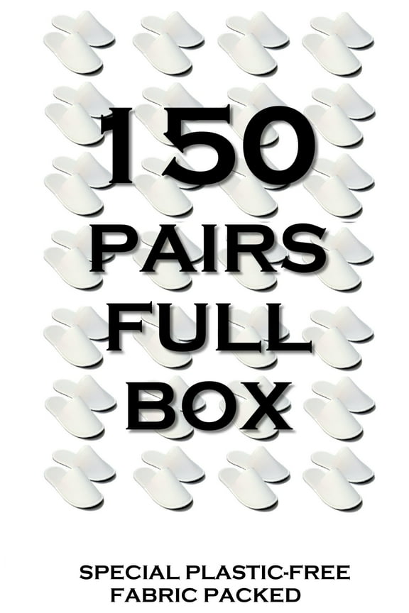 150 Pairs Fabric Packed Terry Cotton Disposable Hotel Slippers Bulk for Airbnb Spa Wedding Hospital Guests Adult Men Women Size 10-11, White