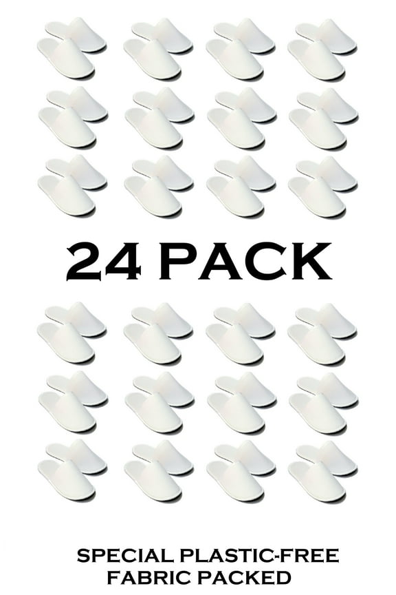 24 Pairs Fabric Packed Terry Cotton Disposable Hotel Slippers for Airbnb Spa Nail Wedding Guests Adult Men Women Size 10-11, White