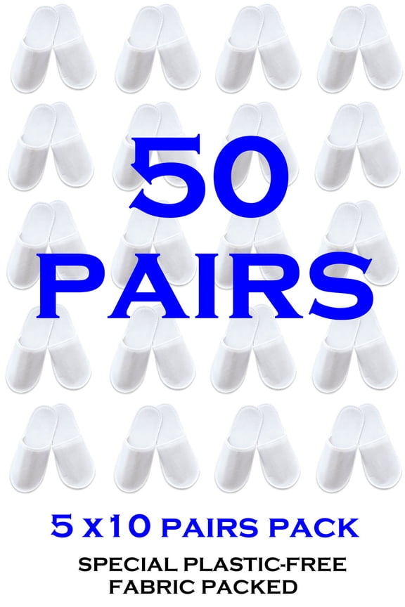 Chochili 50 Pairs Fabric Packed Non-Slip Disposable Slippers for Hotel Airbnb Spa Nail Wedding Guests Adult Men Women Size 10-11, White