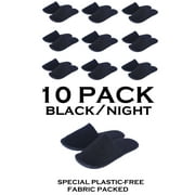 Chochili Black 10 Pairs Fabric Packed Terry Cotton Disposable Hotel Slippers for Airbnb Spa Wedding Guests Adult Men Women Size 10-11