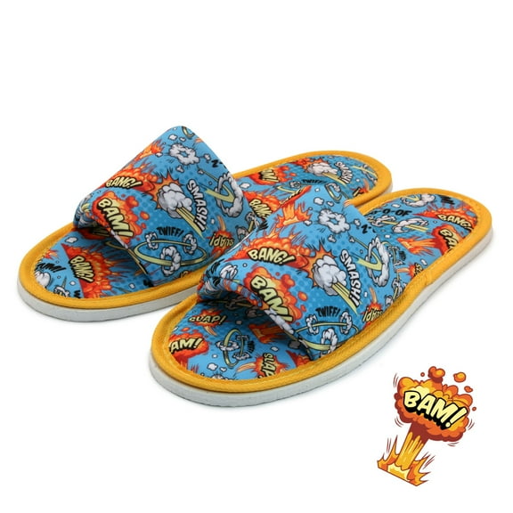 Chochili Men Bang Open Toe Home Slippers Green and Yellow Lightweight Silent Walk Size 8 to 10