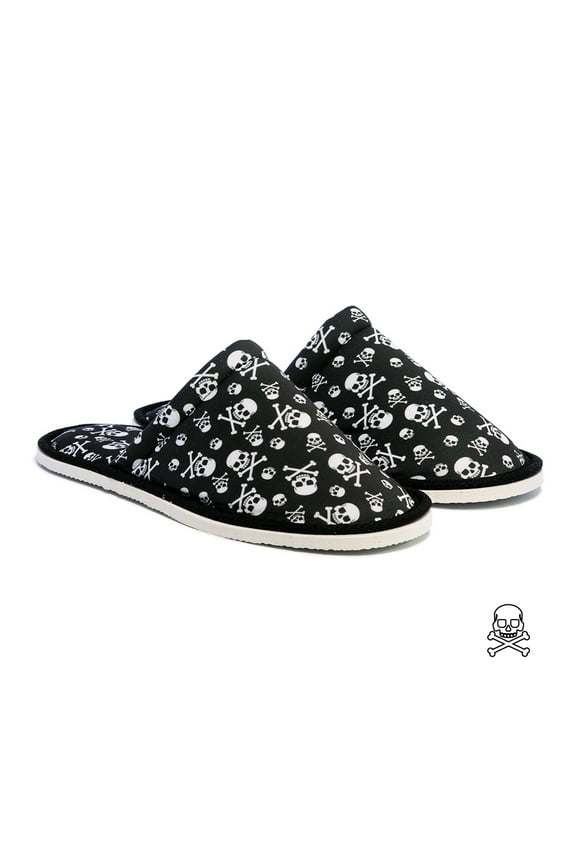 Men Danger Skull Home Slippers Black Lightweight Silent Walk Size 8 to 10