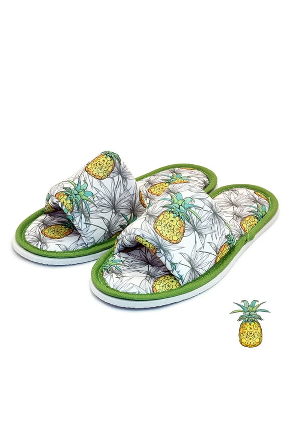 Men Pineapple Open Toe Home Slippers Green and Yellow Lightweight Silent Walk Size 8 to 10